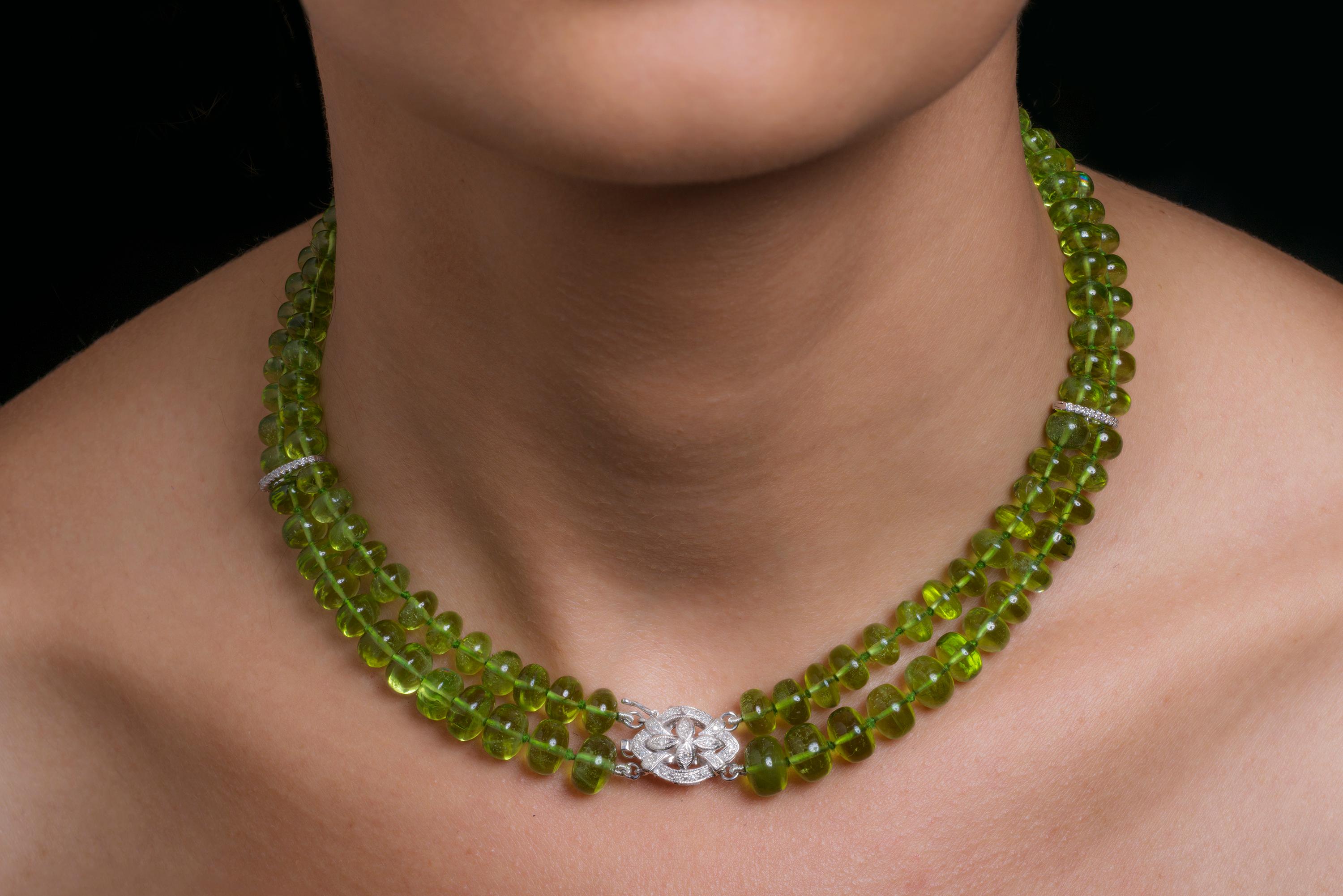 Jane Magon Collections Fine Peridot and Diamond White Gold Choker Necklace For Sale 1