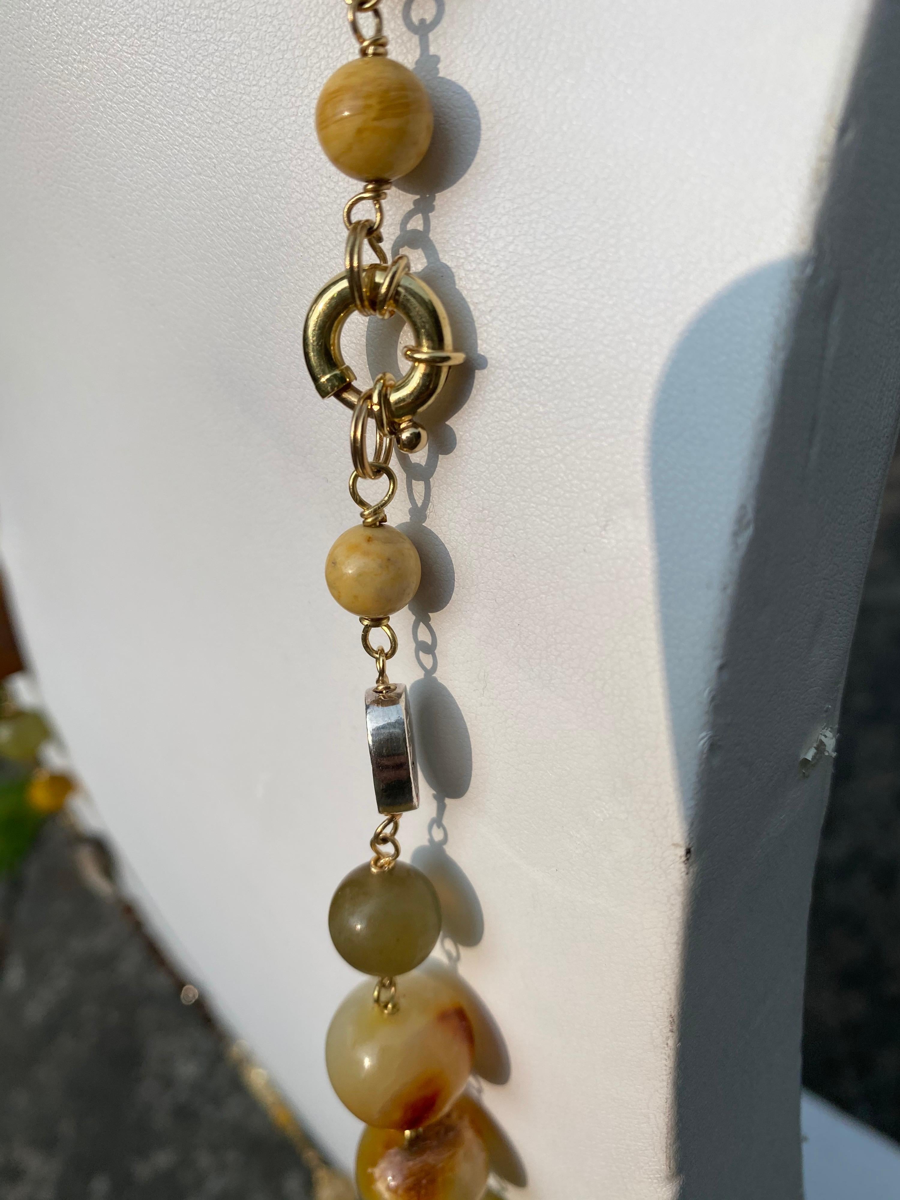 Women's or Men's Jade Long Gemstone Statement Necklace in 18 Karat Gold For Sale