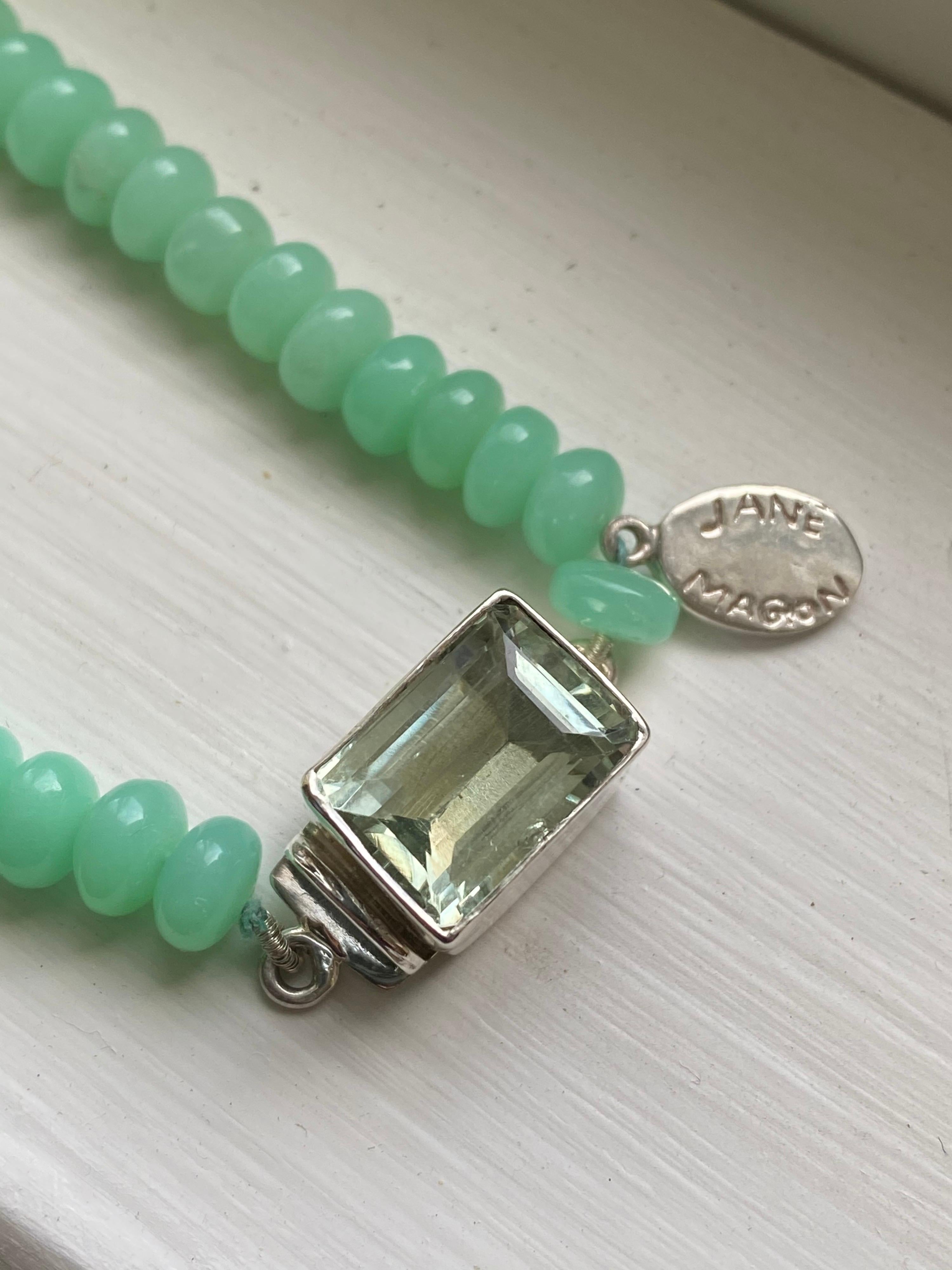 Women's or Men's Green Apple Chrysoprase Necklace with a Green Amethyst Sterling Silver Clasp For Sale