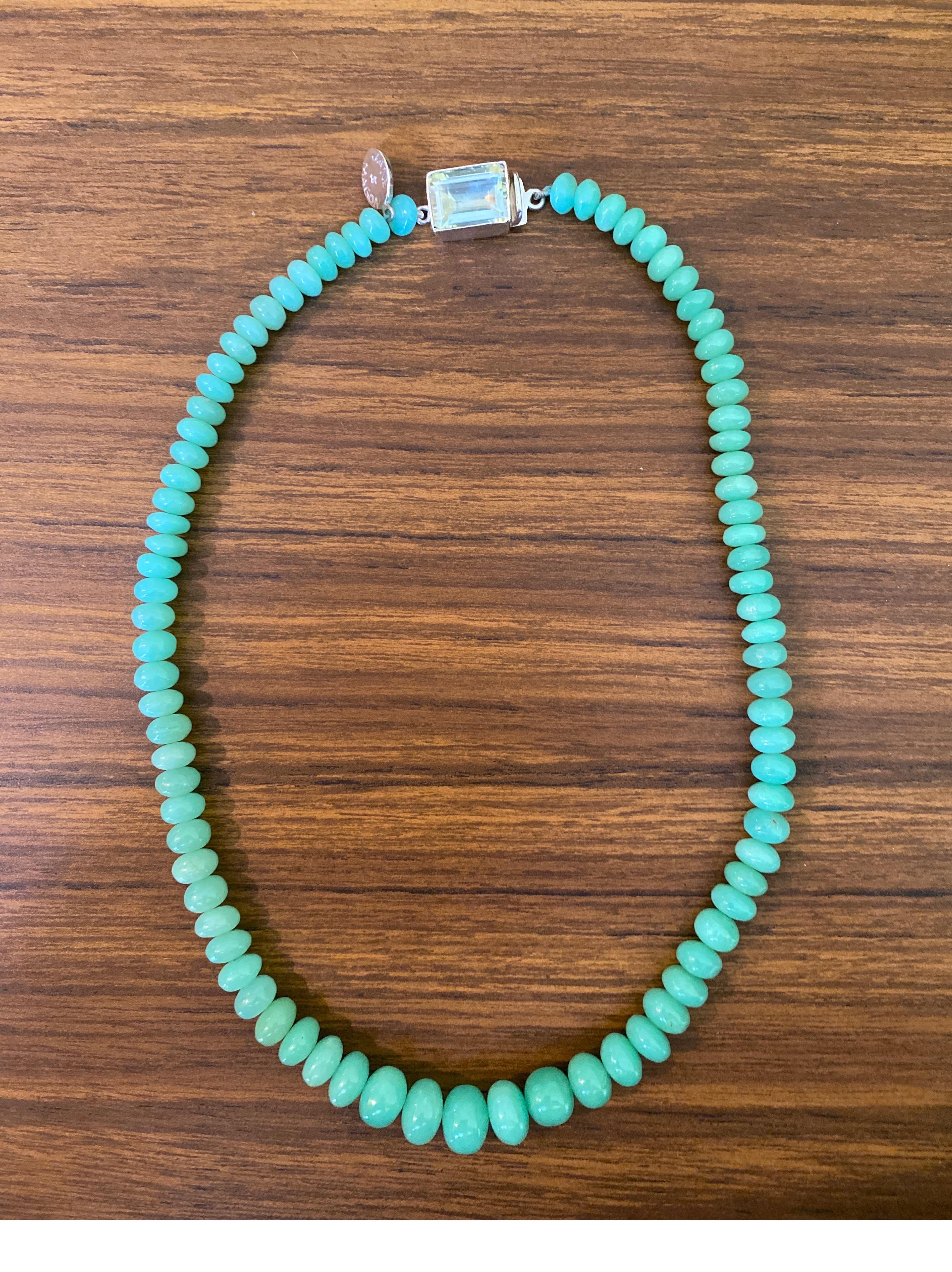 Green Apple Chrysoprase Necklace with a Green Amethyst Sterling Silver Clasp For Sale 1