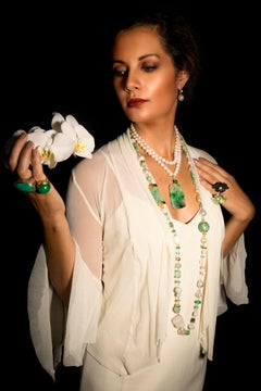 Jane Magon Collections Jadeite and South Sea Pearl 18KT Gold Statement Necklace