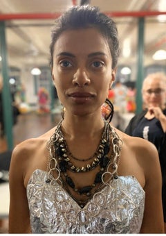 Multistrands of Meteorite, Pyrite, Black FWP Statement Necklace in Silver