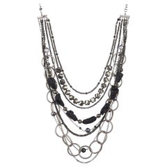 Multistrands of Meteorite, Pyrite, Black FWP Statement Necklace in Silver