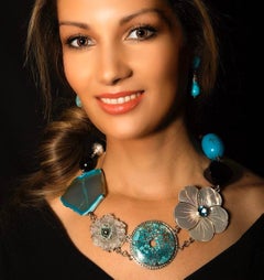 Jane Magon Collections Multiple Gem Statement Necklace in Sterling Silver