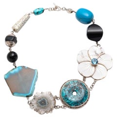 Jane Magon Collections Multiple Gem Statement Necklace in Sterling Silver
