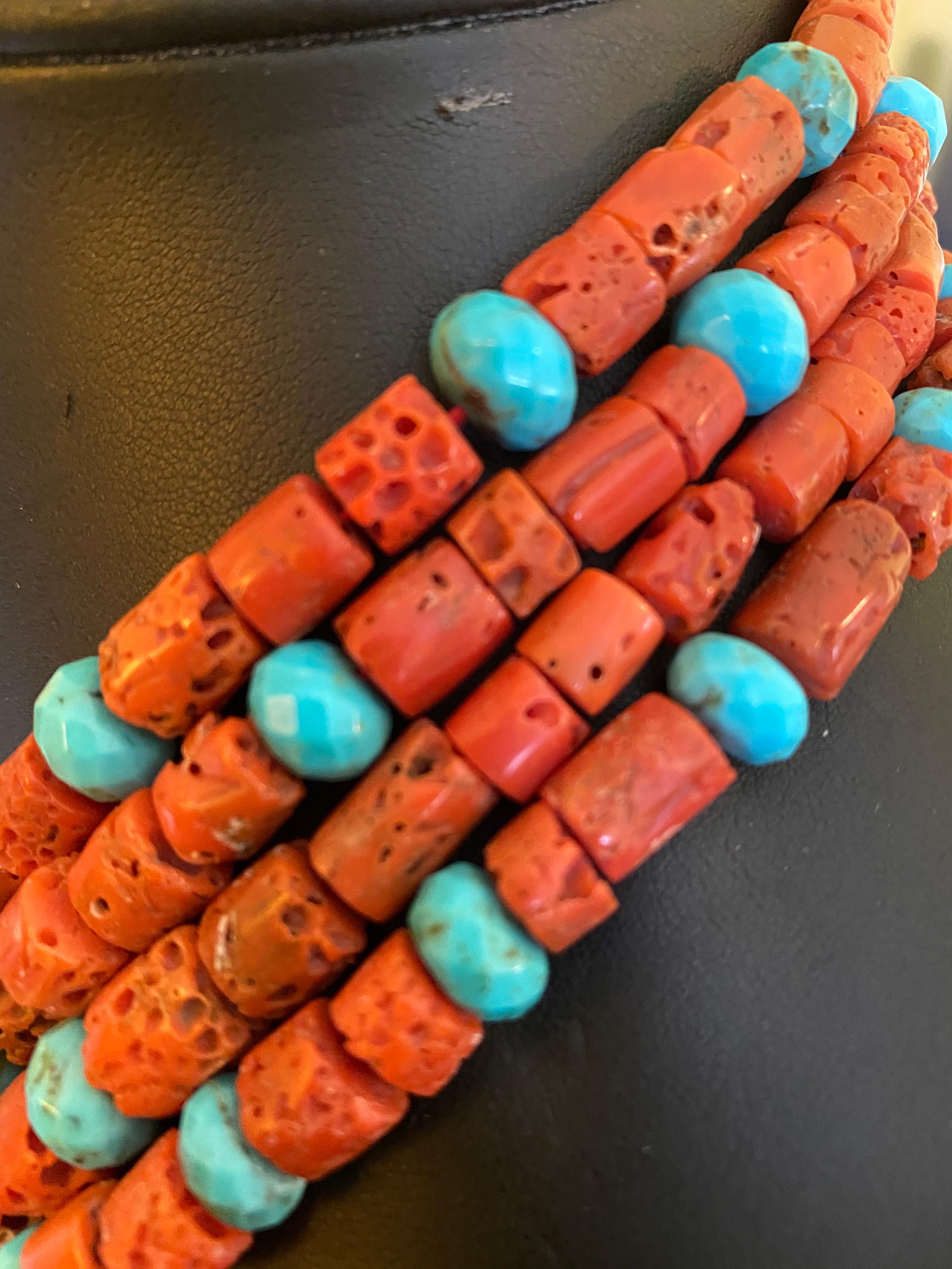 Contemporary Jane Magon Collections Natural Coral and Turquoise Rivera Statement Necklace For Sale
