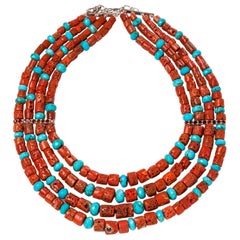 Jane Magon Collections Natural Coral and Turquoise Rivera Statement Necklace