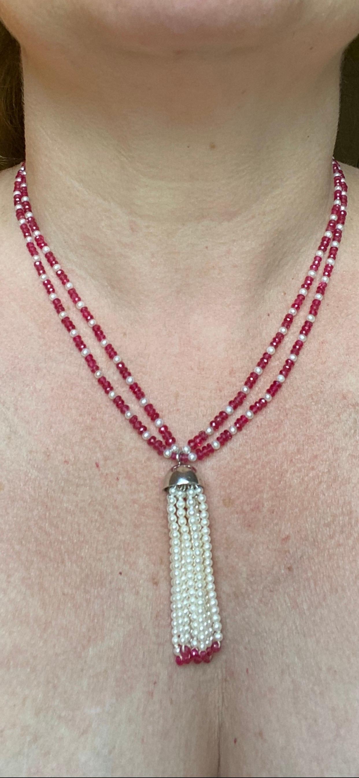 Freshwater Cultured Pearl Tassel and Fine Red Spinel Necklace in Sterling Silver In New Condition For Sale In New York, NY