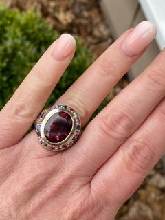 Jane Magon Collections Rubellite and Multi Sapphire Statement Ring in Silver