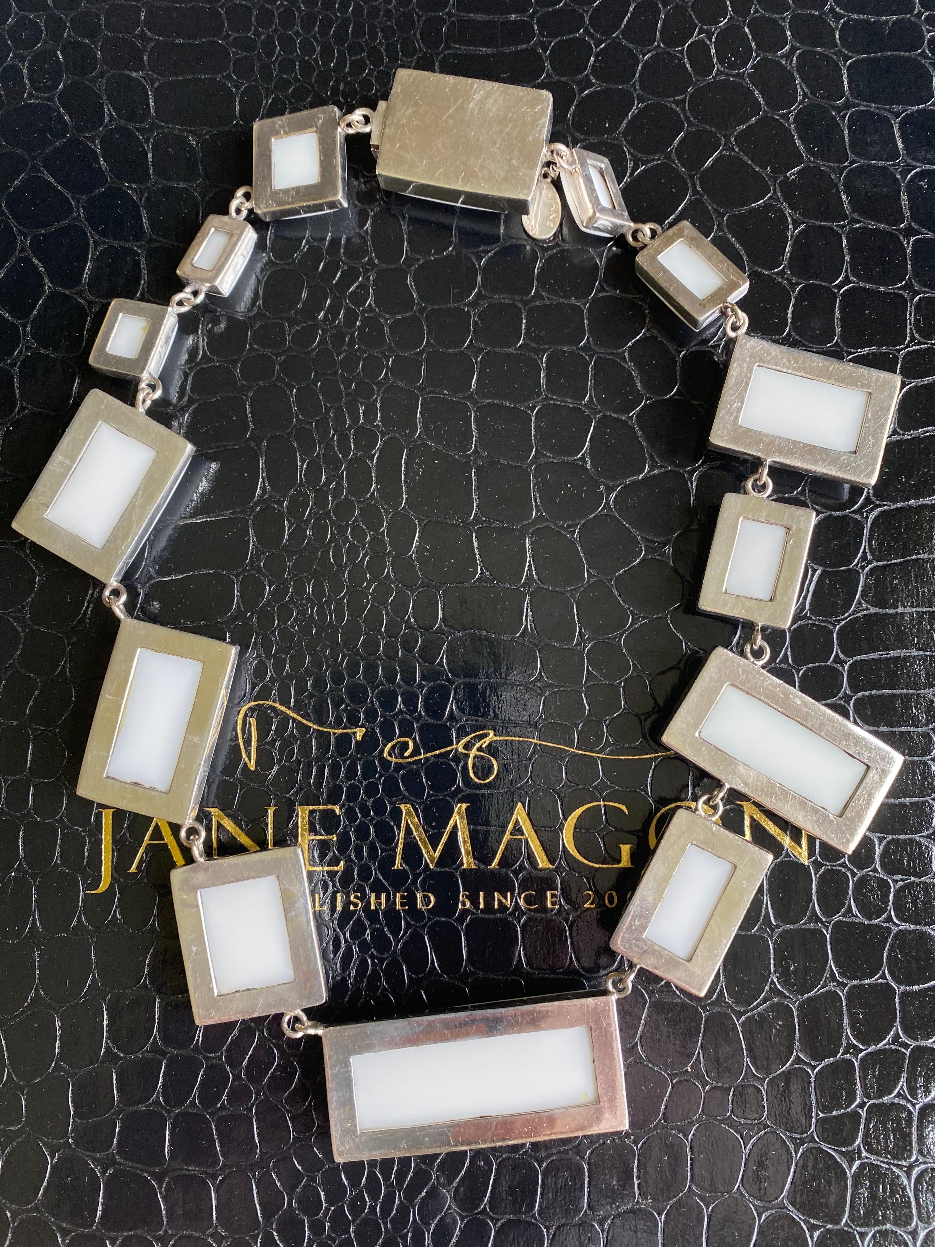 Baguette Cut Jane Magon Collections Statement Necklace with White Agate in Sterling Silver
