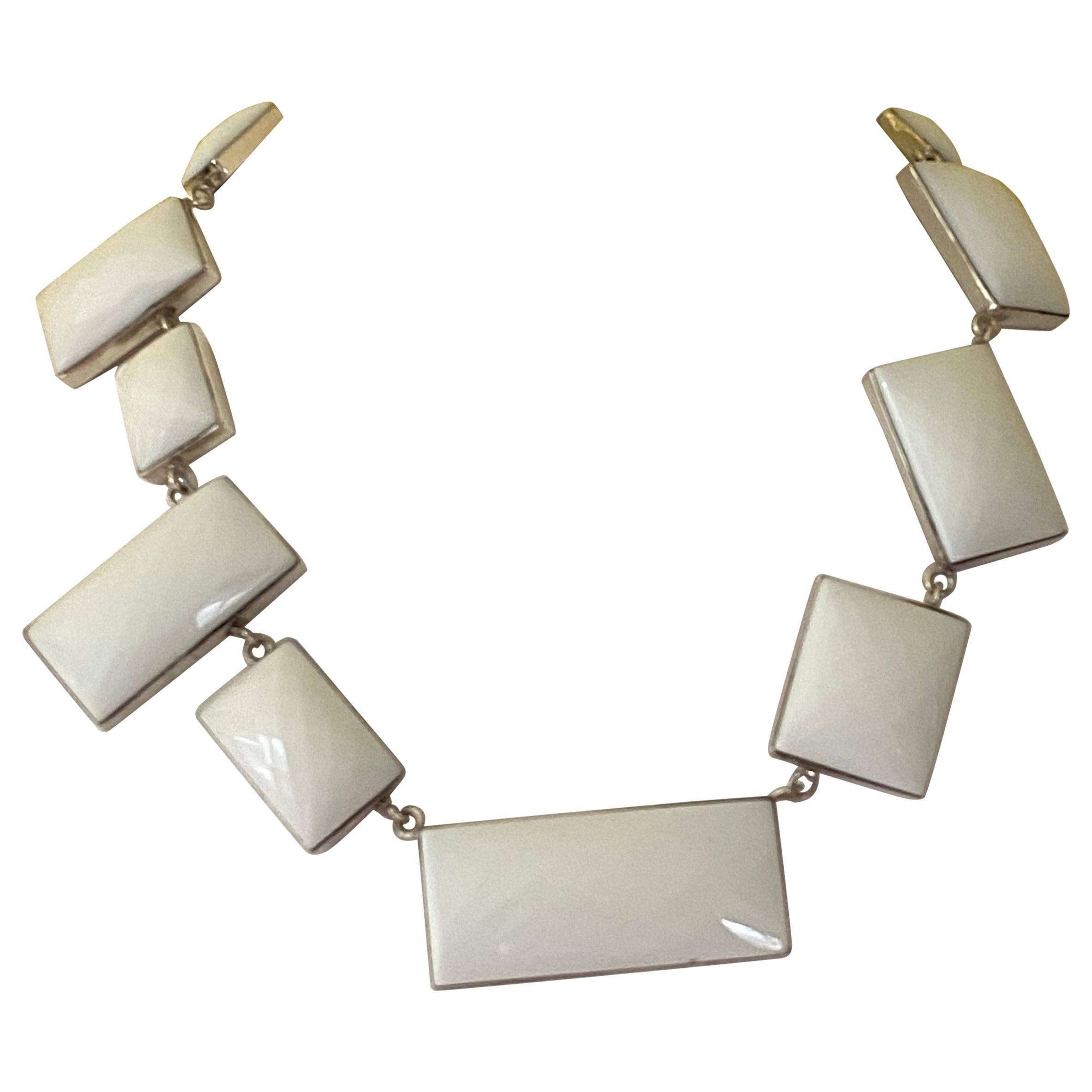 Jane Magon Collections Statement Necklace with White Agate in Sterling Silver