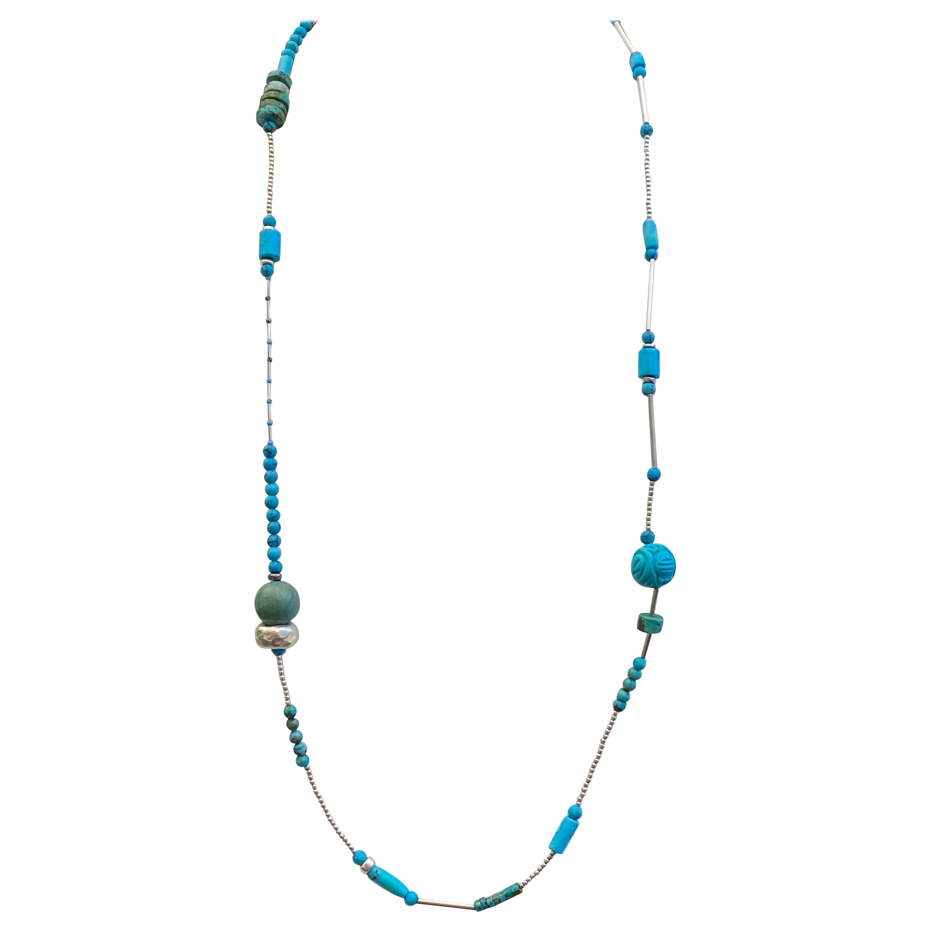 Jane Magon Collections Summer Turquoise Necklace in Sterling Silver For Sale