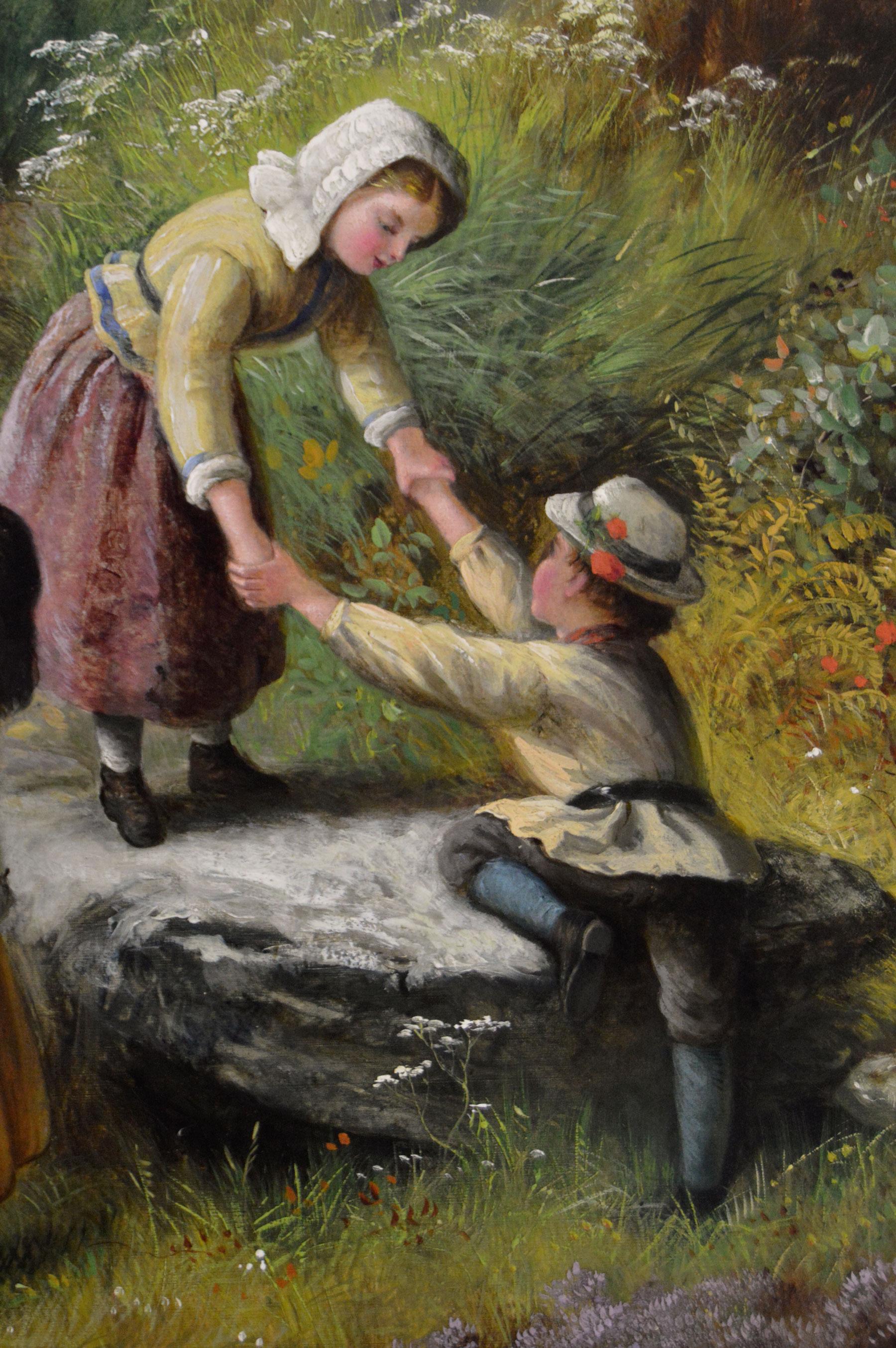 Jane Maria Bowkett
Britannique, (1837-1891)
Cueillir des mûres
Huile sur toile, signée d'un monogramme
Taille de l'image : 22.75 pouces x 34.75 pouces 
Dimensions, y compris le cadre : 28,75 pouces x 40,75 pouces

Une charmante peinture de Jane