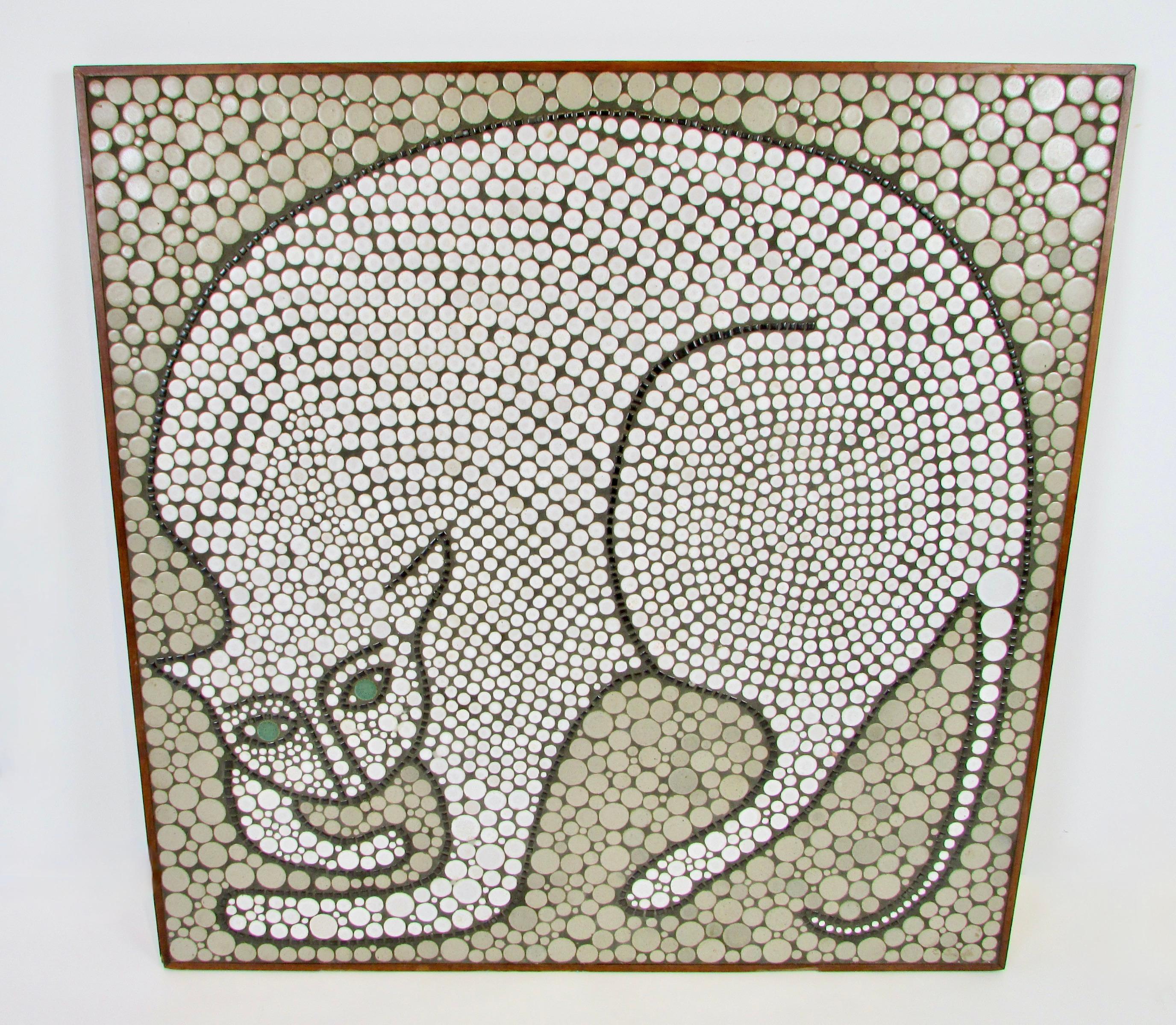 Hand-Crafted Jane Martz Marshall Studios Master Work in round tile Cat Mosaic Wall Hanging For Sale