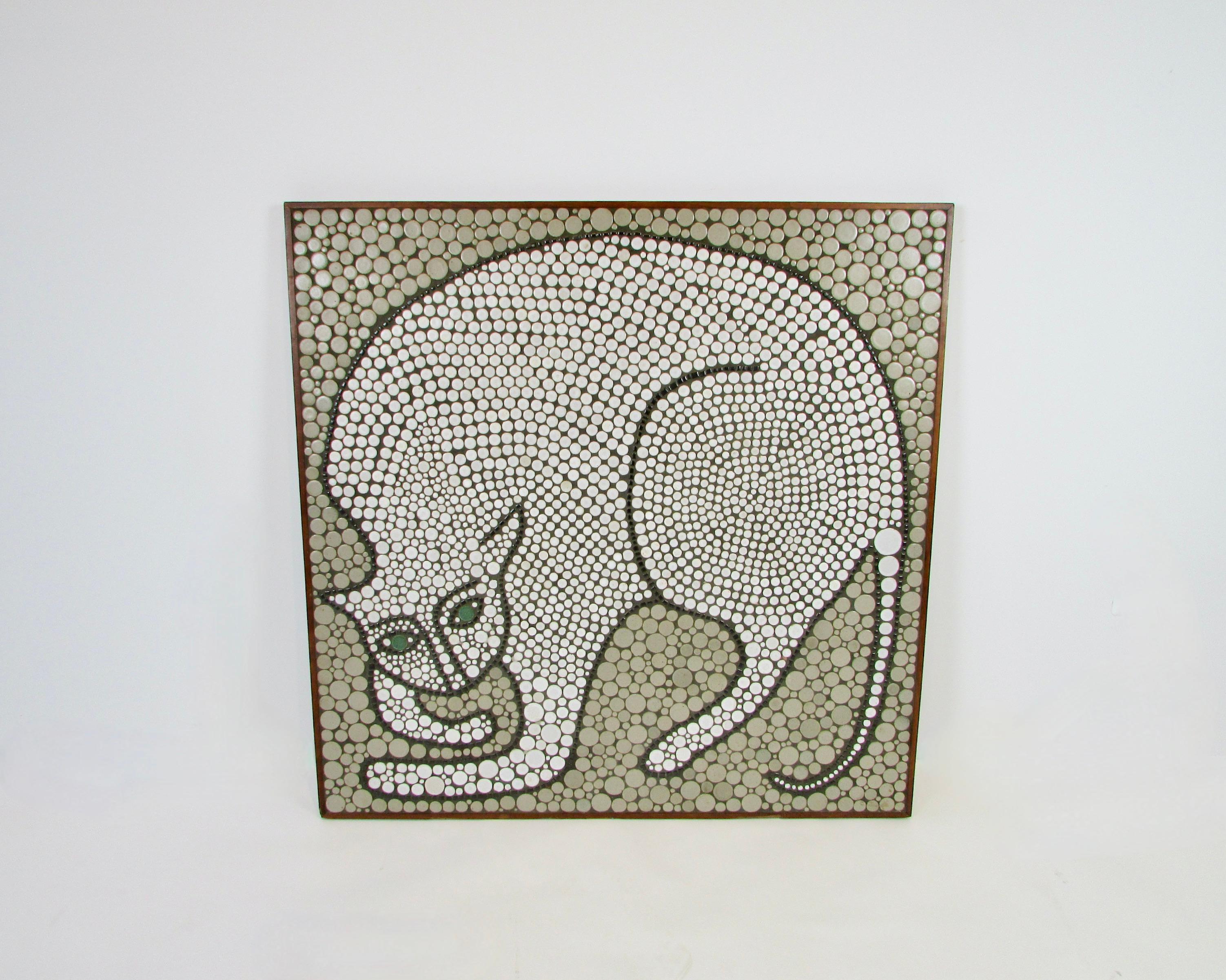 20th Century Jane Martz Marshall Studios Master Work in round tile Cat Mosaic Wall Hanging For Sale