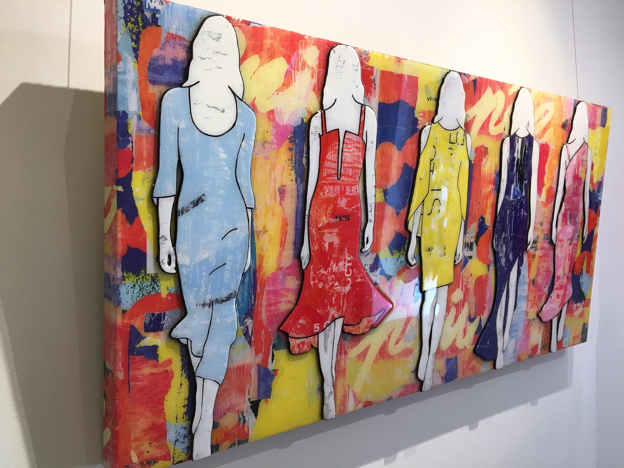 5 Walking Girls Confetti, Jane Maxwell, Mixed Media Collage on Panel-Figurative 1