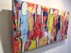 5 Walking Girls Confetti, Jane Maxwell, Mixed Media Collage on Panel-Figurative