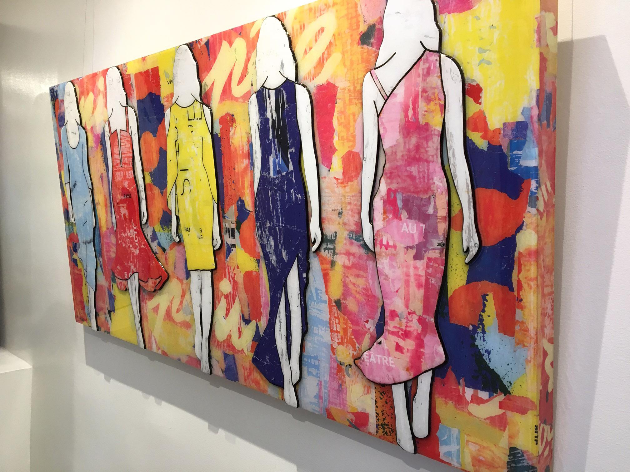 5 Walking Girls Confetti, Jane Maxwell, Mixed Media Collage on Panel-Figurative 2