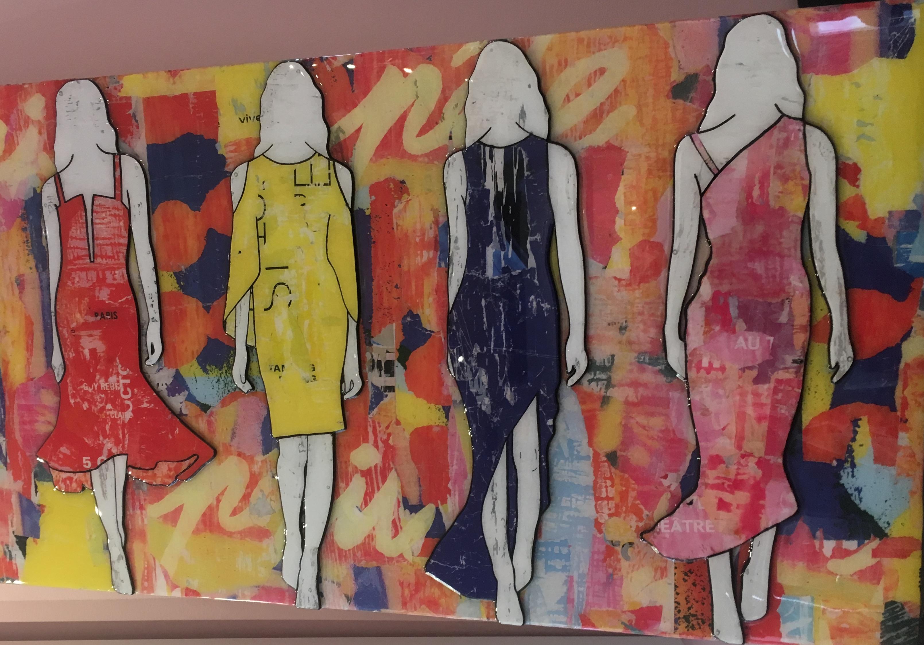 5 Walking Girls Confetti, Jane Maxwell, Mixed Media Collage on Panel-Figurative 7
