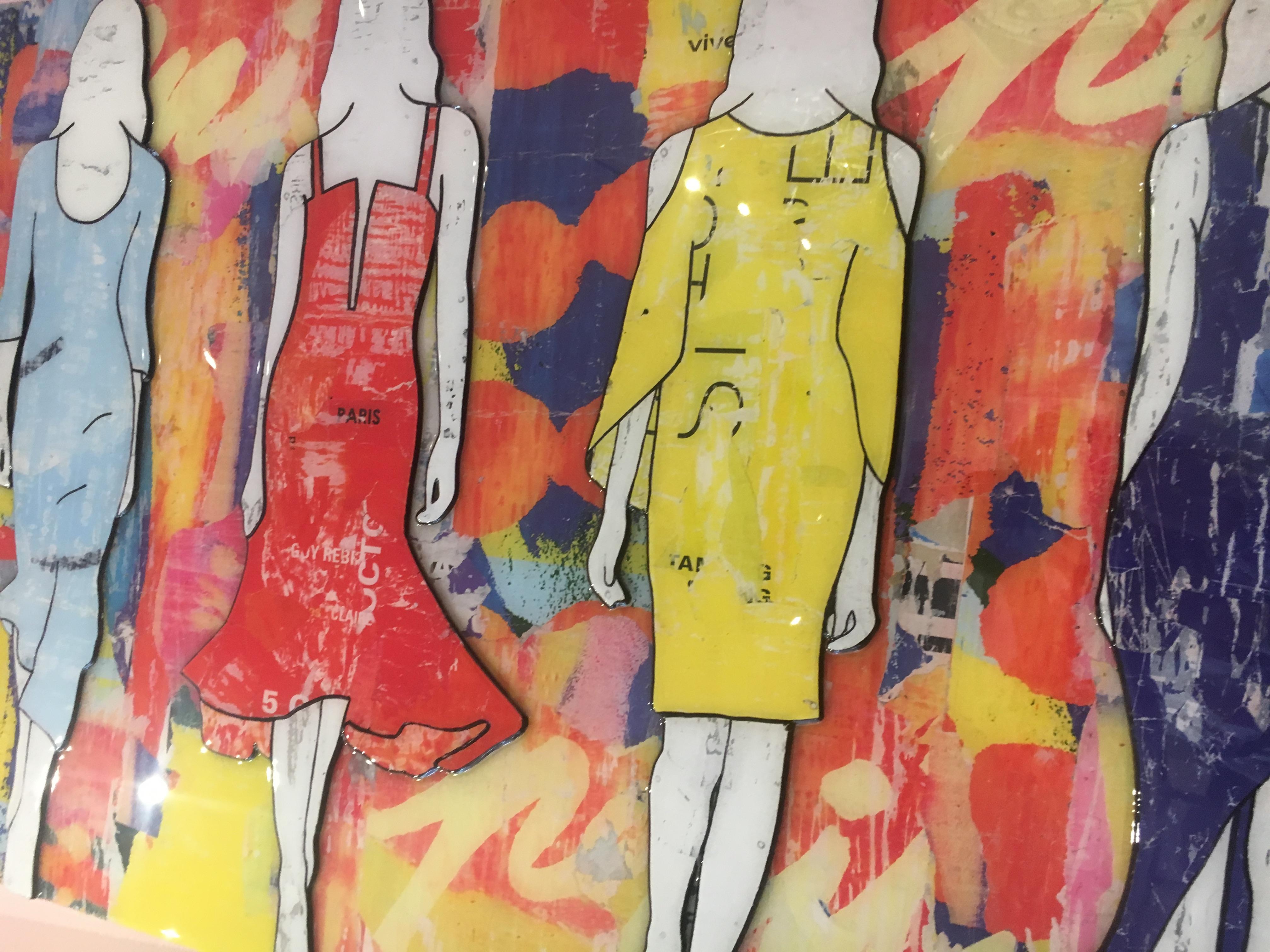 5 Walking Girls Confetti, Jane Maxwell, Mixed Media Collage on Panel-Figurative 8