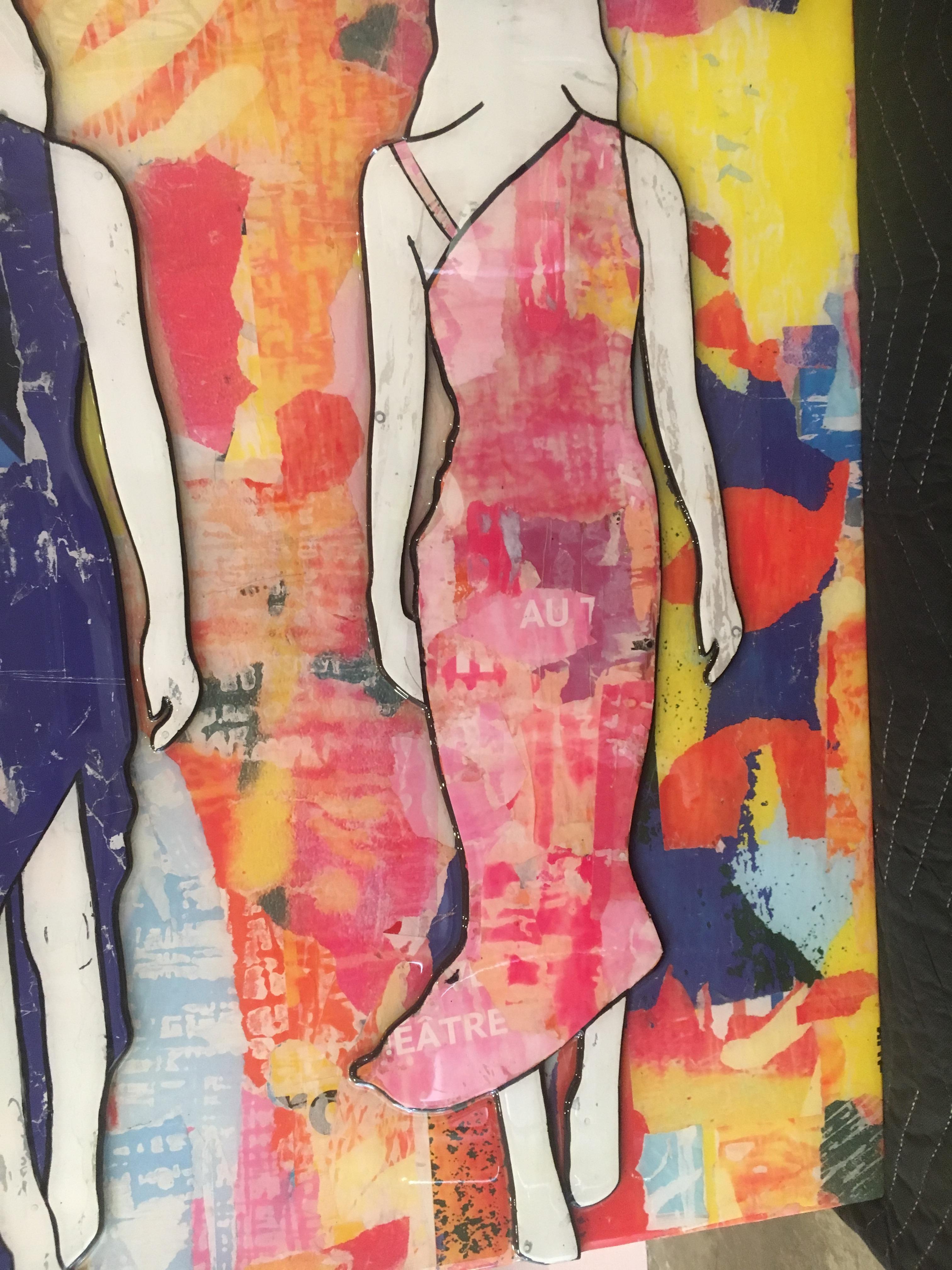 5 Walking Girls Confetti, Jane Maxwell, Mixed Media Collage on Panel-Figurative 9