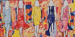 5 Walking Girls Confetti, Jane Maxwell, Mixed Media Collage on Panel-Figurative