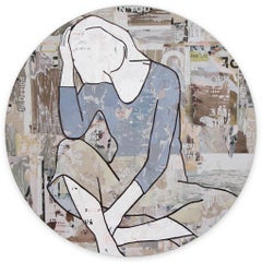 Jane Maxwell - Seated Girl Round - tondo collage with resin