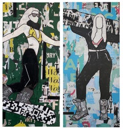 Sexy Skier Diptych_2021, Jane Maxwell_Female Figurative/Collage/Mixed Media/Pop