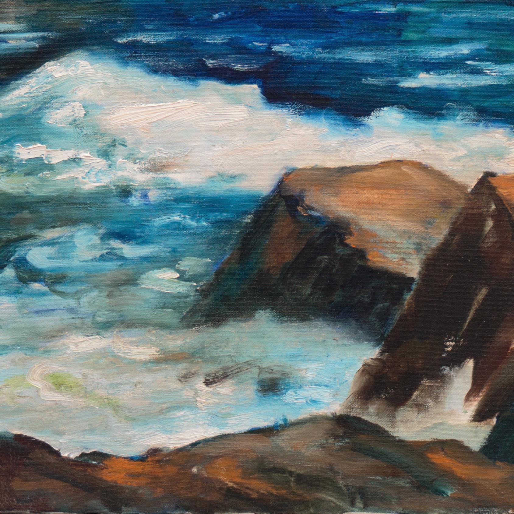 'Pacific Surf', Artista Plein Air Mujer de California, Santa Cruz, Carmel - Landscape Painting Azul de Jane McCullough