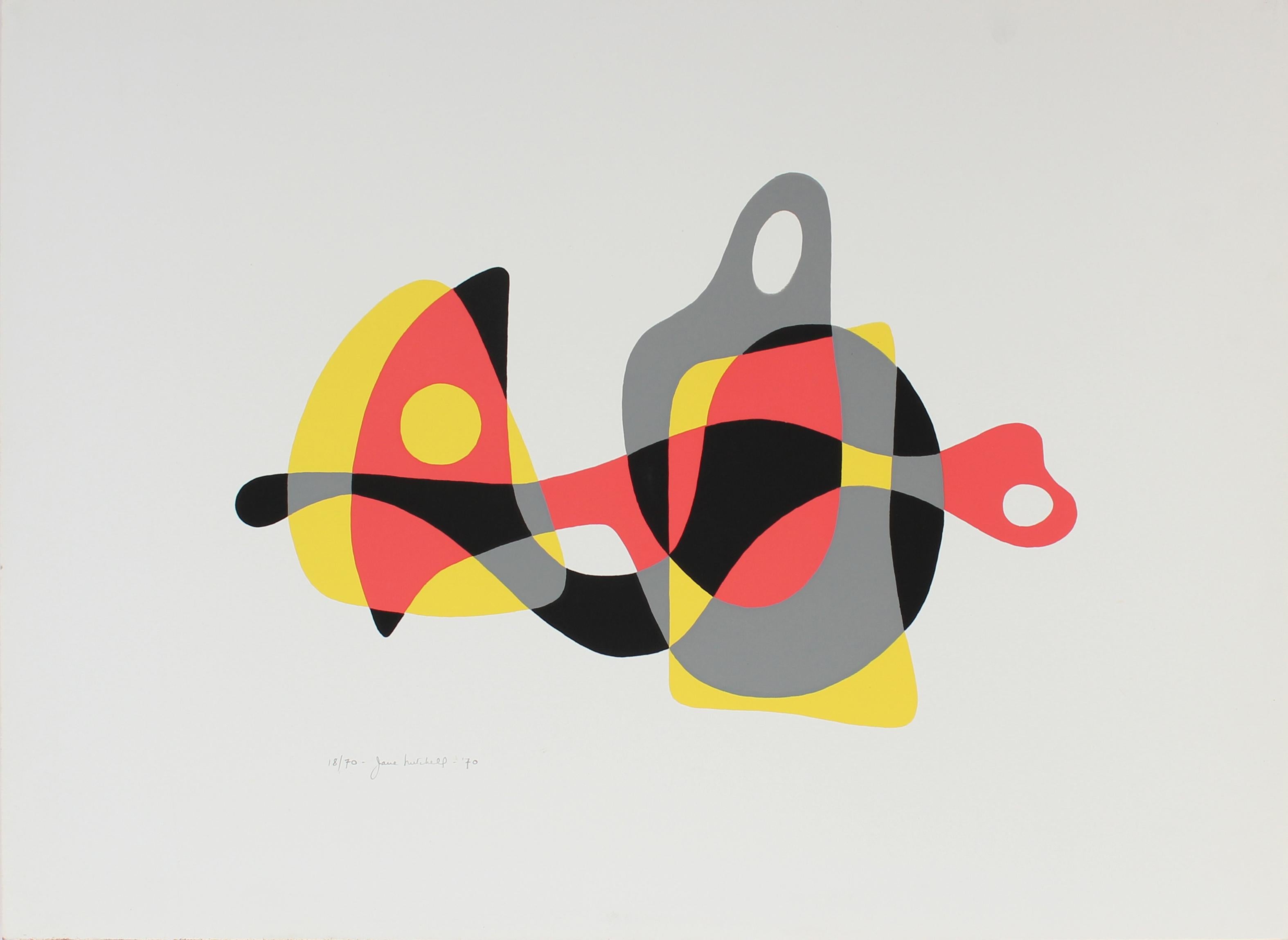 Modernist Abstracted Serigraph, 1970 - Print by Jane Mitchell