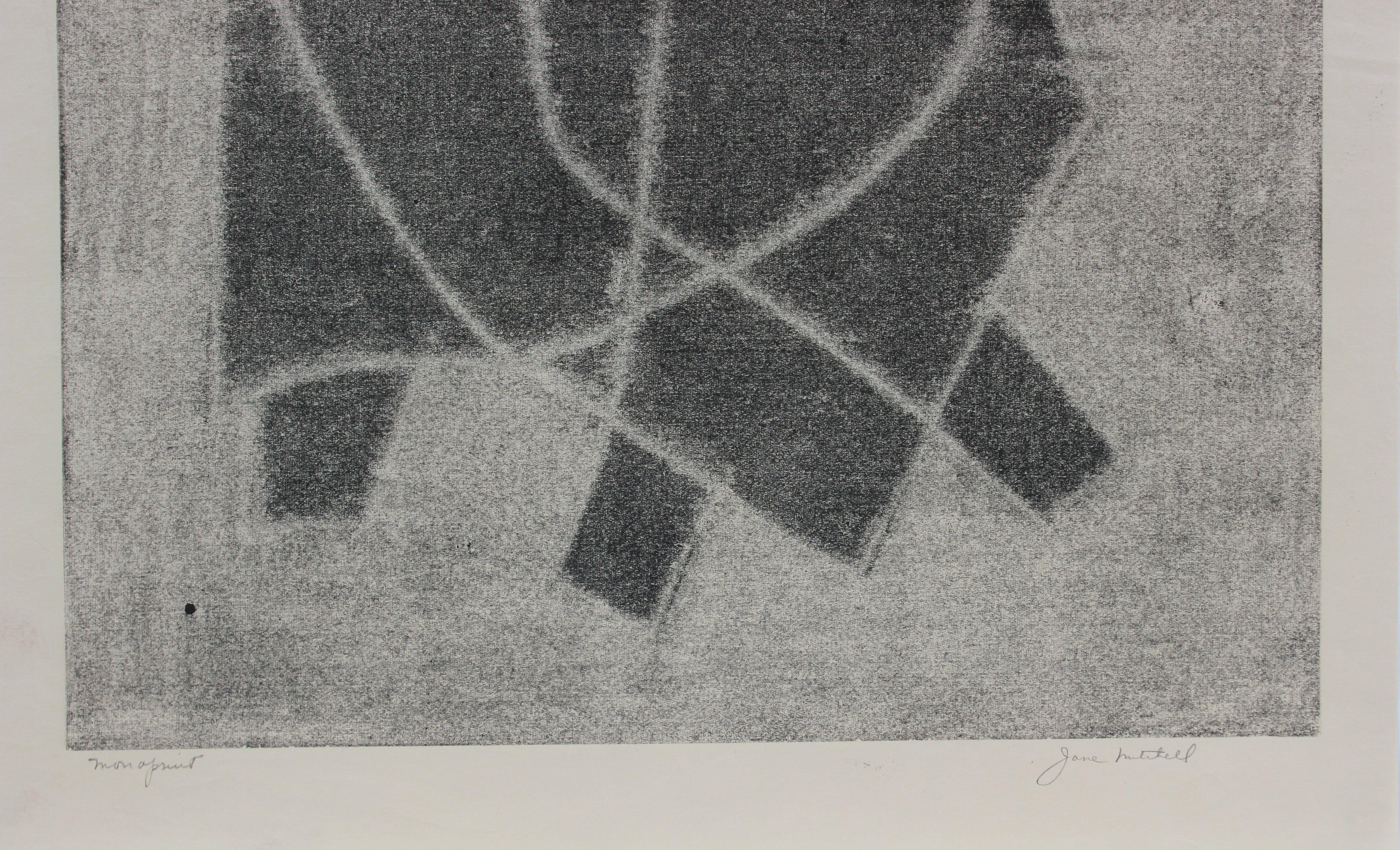 Monochromatic Geometric Figure Trio 1970s Monotype - Print by Jane Mitchell