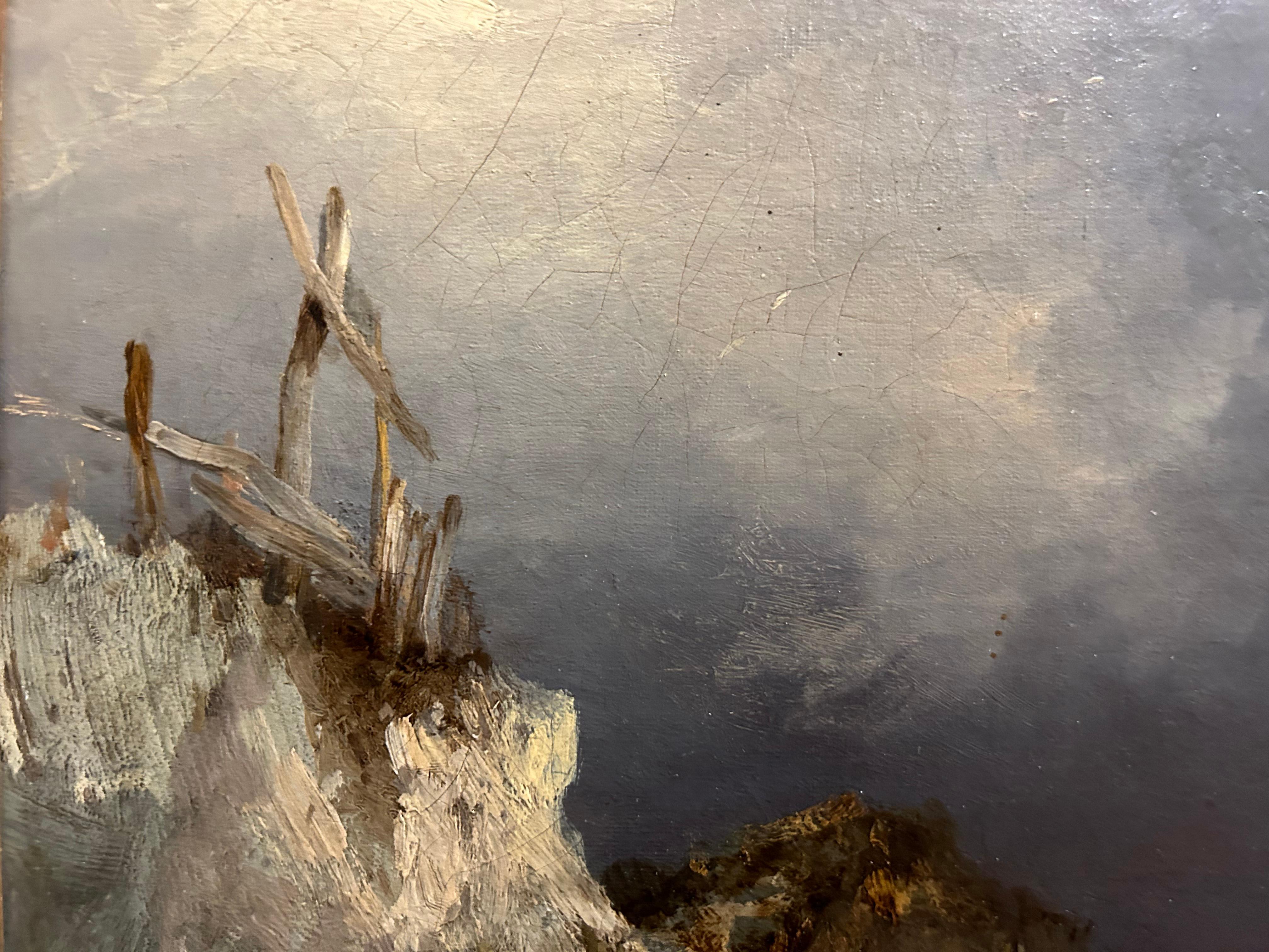 Stimmungsvolle und dramatische Meereslandschaft, gemalt von zwei Schwestern aus der berühmten schottischen Künstlerfamilie Nasmyth aus dem 18. und 19. Jahrhundert. Die Namen von A. G. Nasmyth (Anne Gibson) und Jane Nasmyth sind auf der hinteren