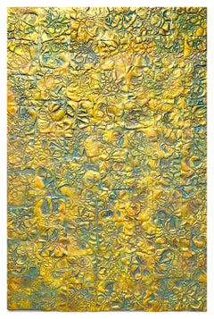 Textural yellow and gold abstract painting by Jane Nodine