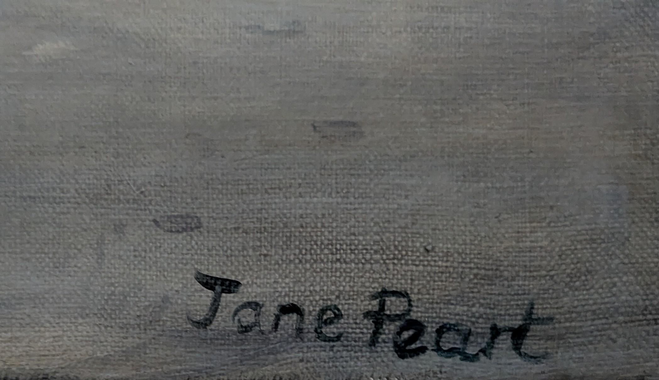 Cloudy day at Broad Haven, Contemporary, landscape, seascape, original – Painting von Jane Peart 