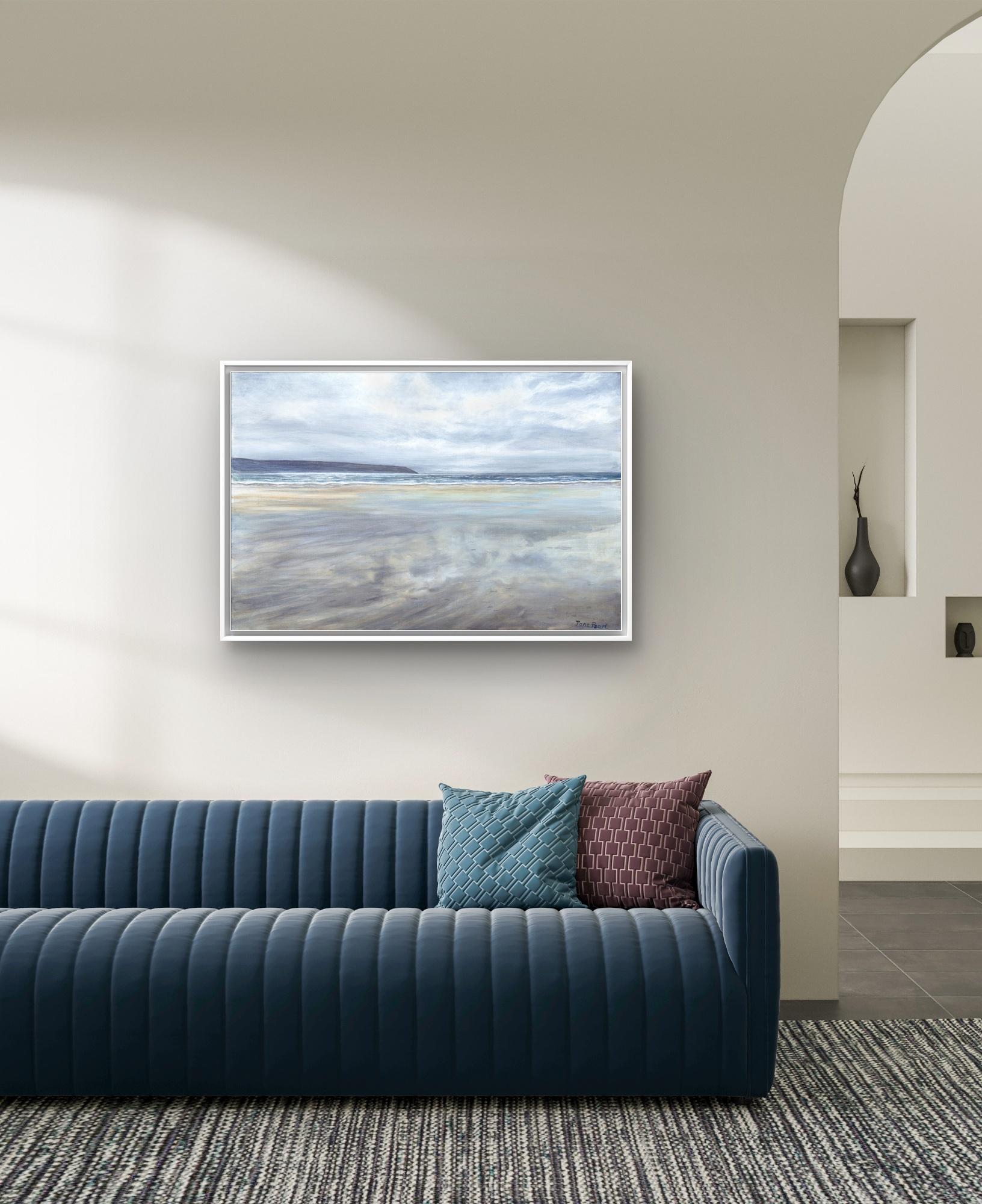 Cloudy day at Broad Haven, Contemporary, landscape, seascape, original (Zeitgenössisch), Painting, von Jane Peart 