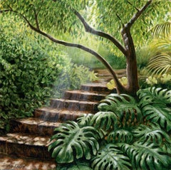 Cornflowers & Sunlit Steps, diptych, Contemporary, landscape