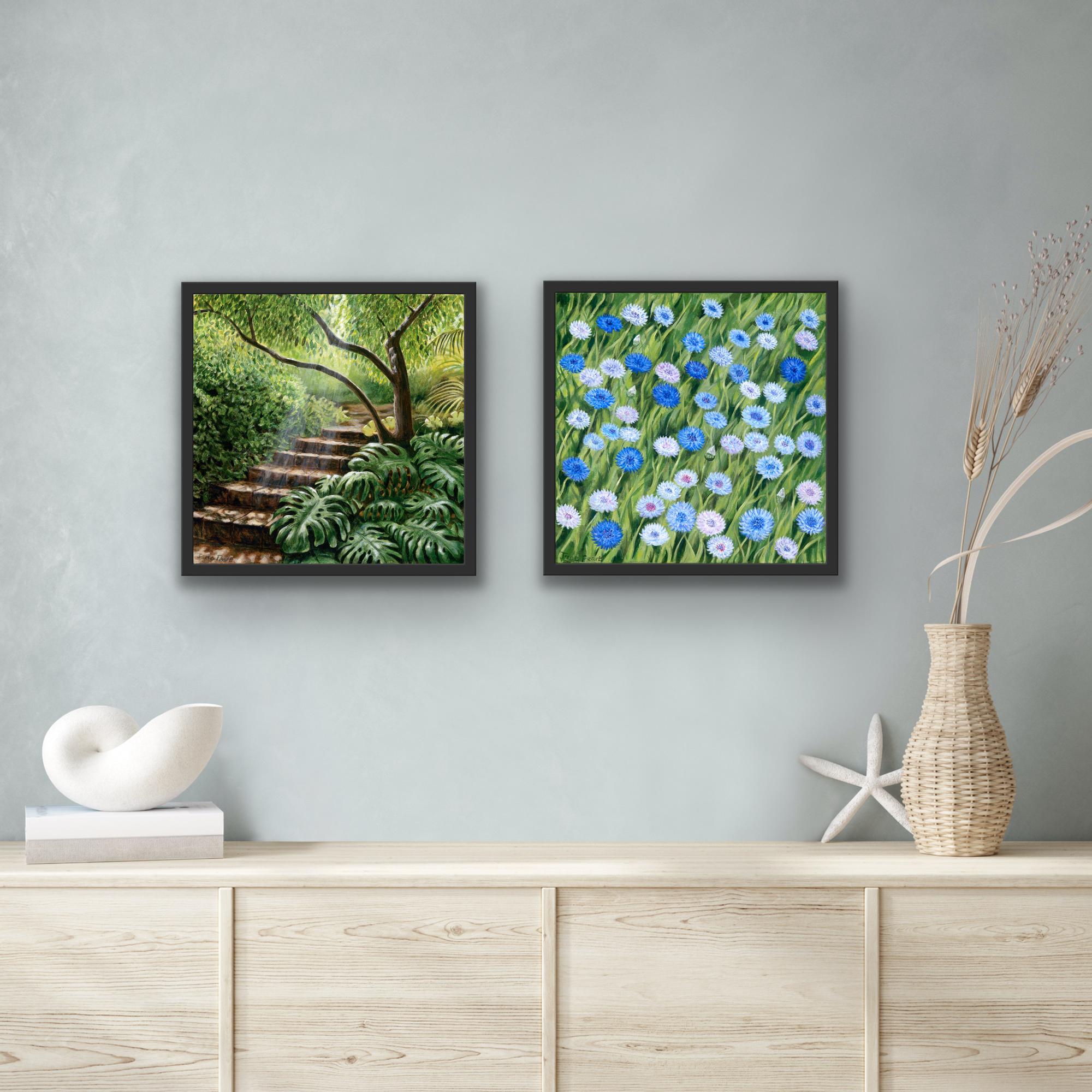 Jane Peart  Landscape Painting - Cornflowers 
Sunlit Steps, diptych, Contemporary, landscape
