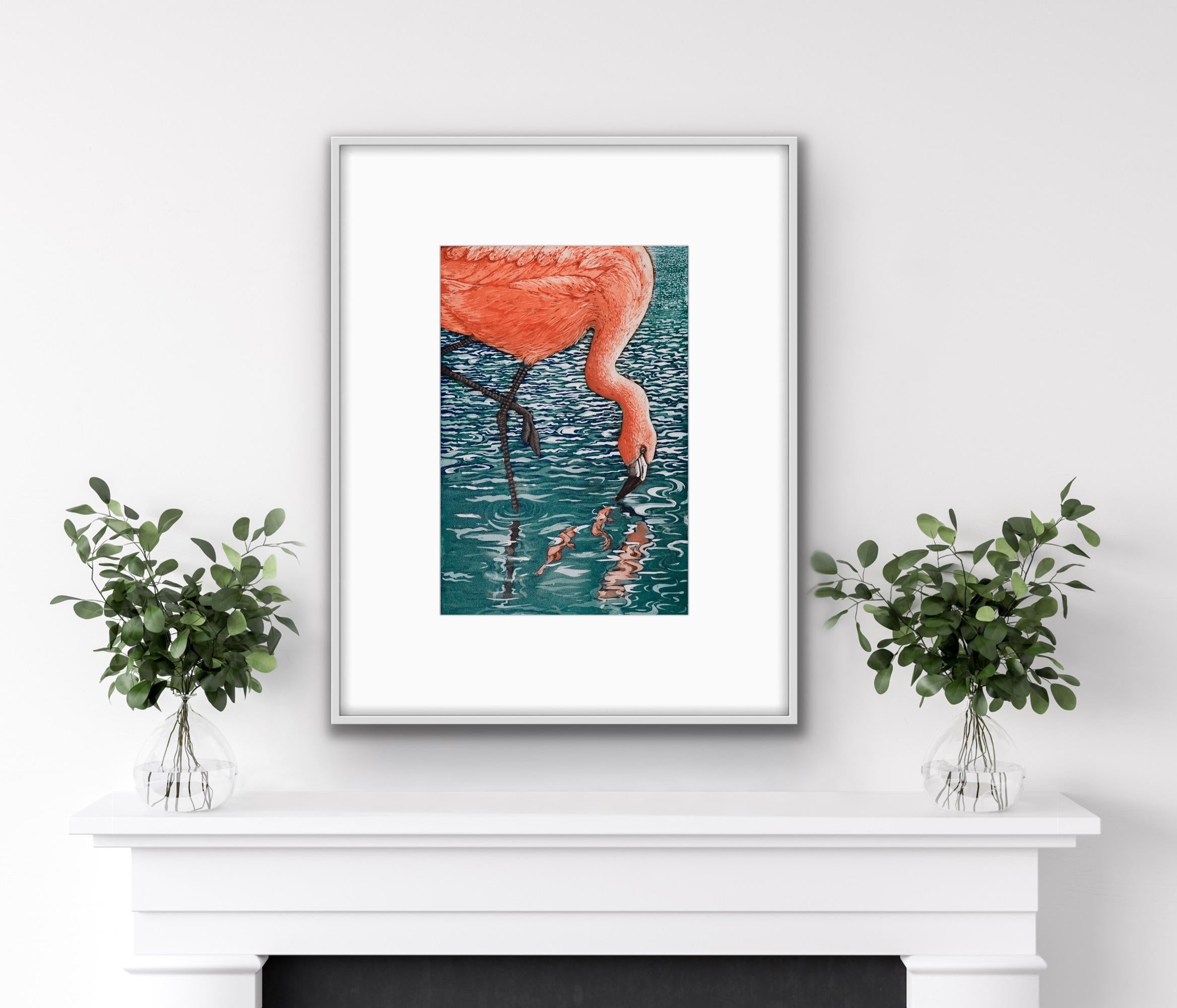 Flamenco Flamingo, Jane Peart, Limited edition print, Animals and wildlife art For Sale 2