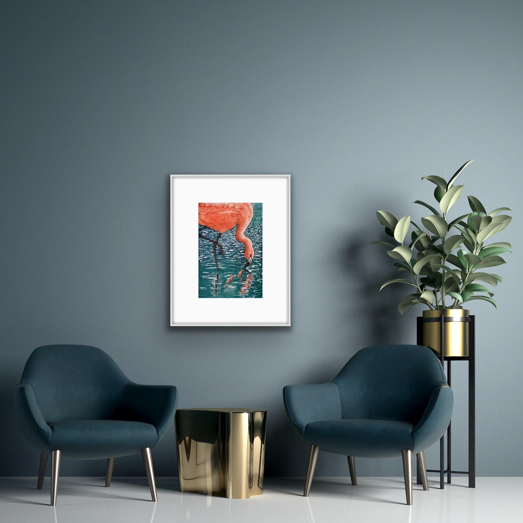 Flamenco Flamingo, Jane Peart, Limited edition print, Animals and wildlife art - Print by Jane Peart 