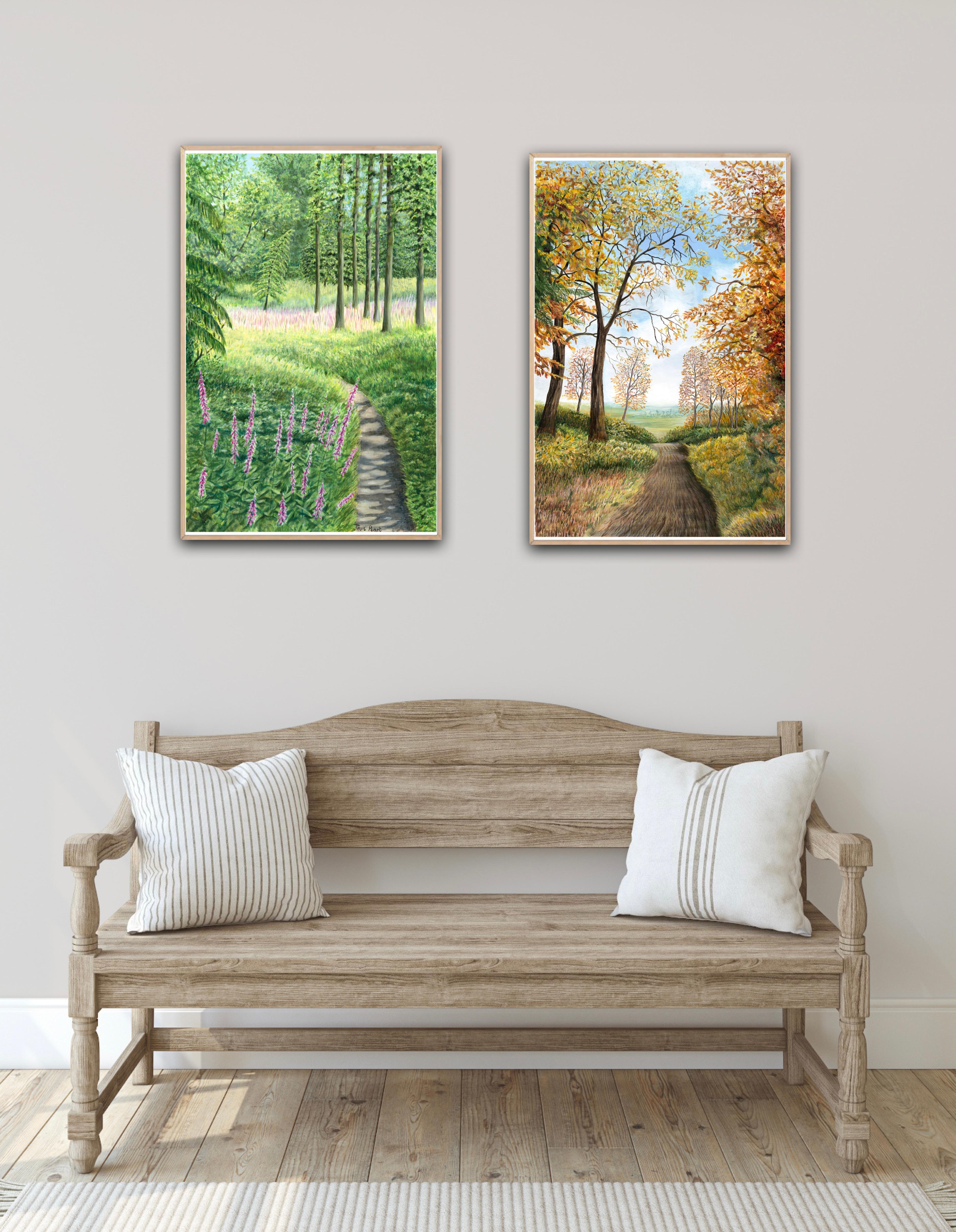 Paseo de la dedalera y vista del bosque de Bagley - Figurative Painting Marrón de Jane Peart