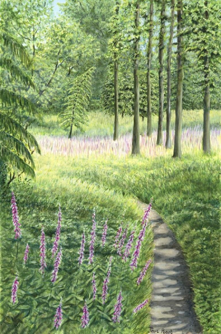 Foxglove Walk, Jane Peart, Original landscape painting 