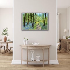 Jane Peart, Bluebell Woods, Pintura original, Arte del bosque, Arte del paisaje