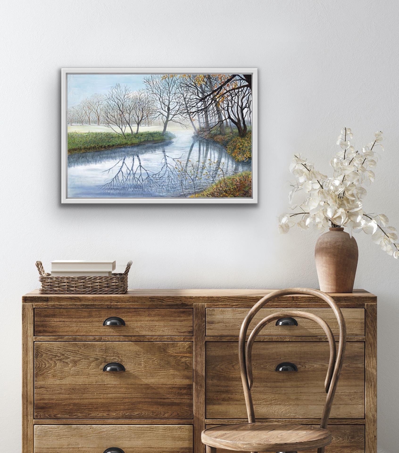 Jane Peart, Mist on the River, Original Landscape Painting, Affordable Art For Sale 1