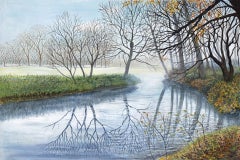 Jane Peart, Mist on the River, Original Landscape Painting, Affordable Art