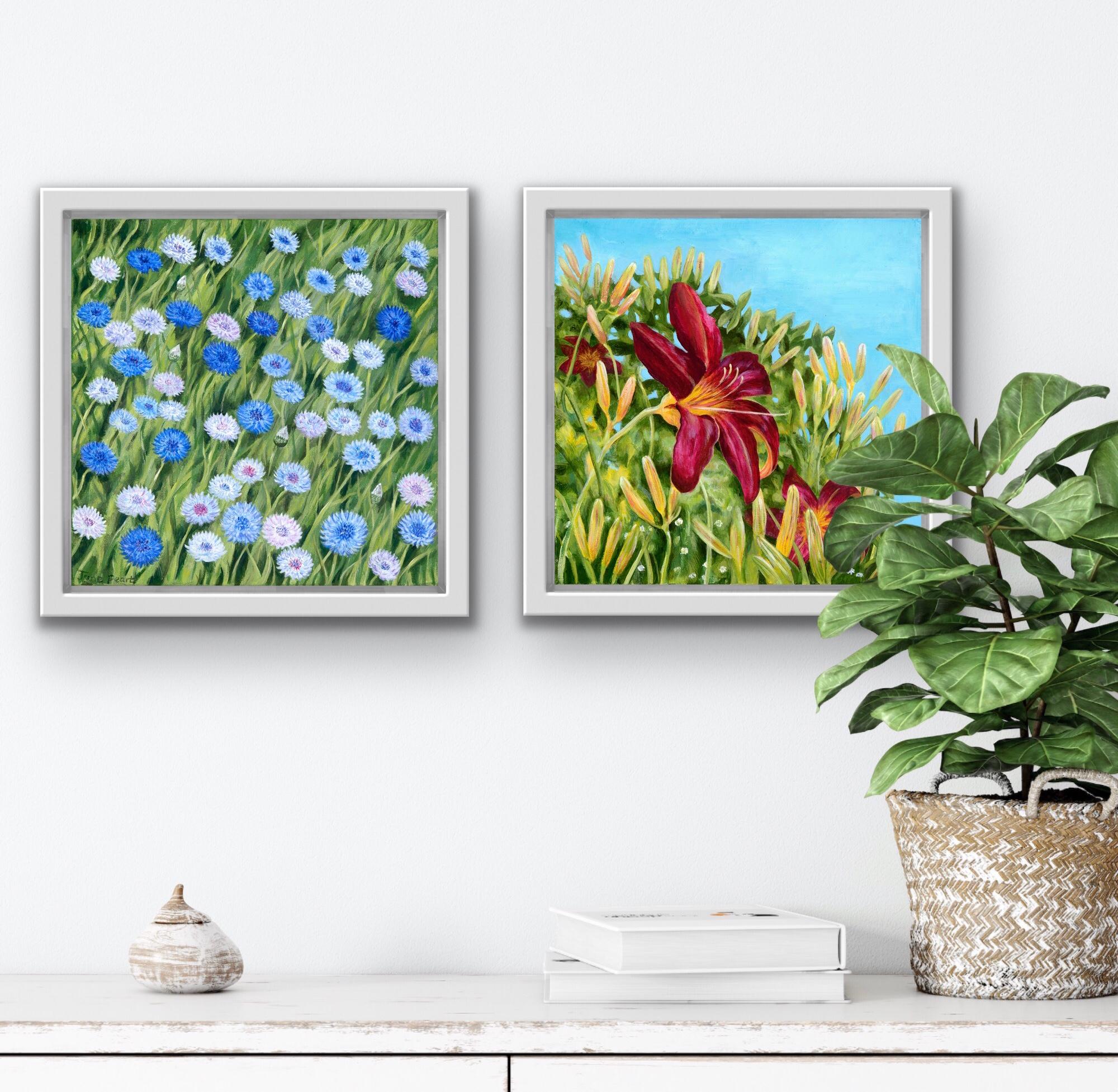 Cornflowers and Daylily diptych - Print by Jane Peart