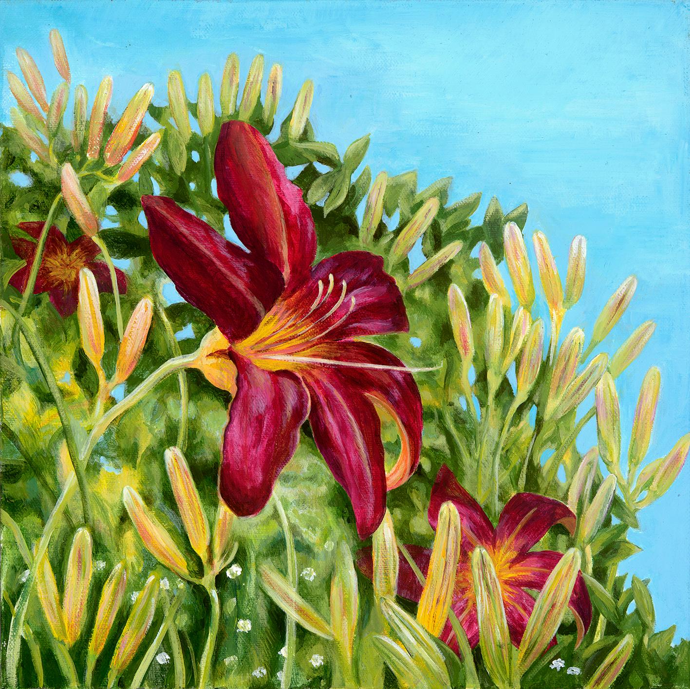 Cornflowers and Daylily diptych For Sale 2