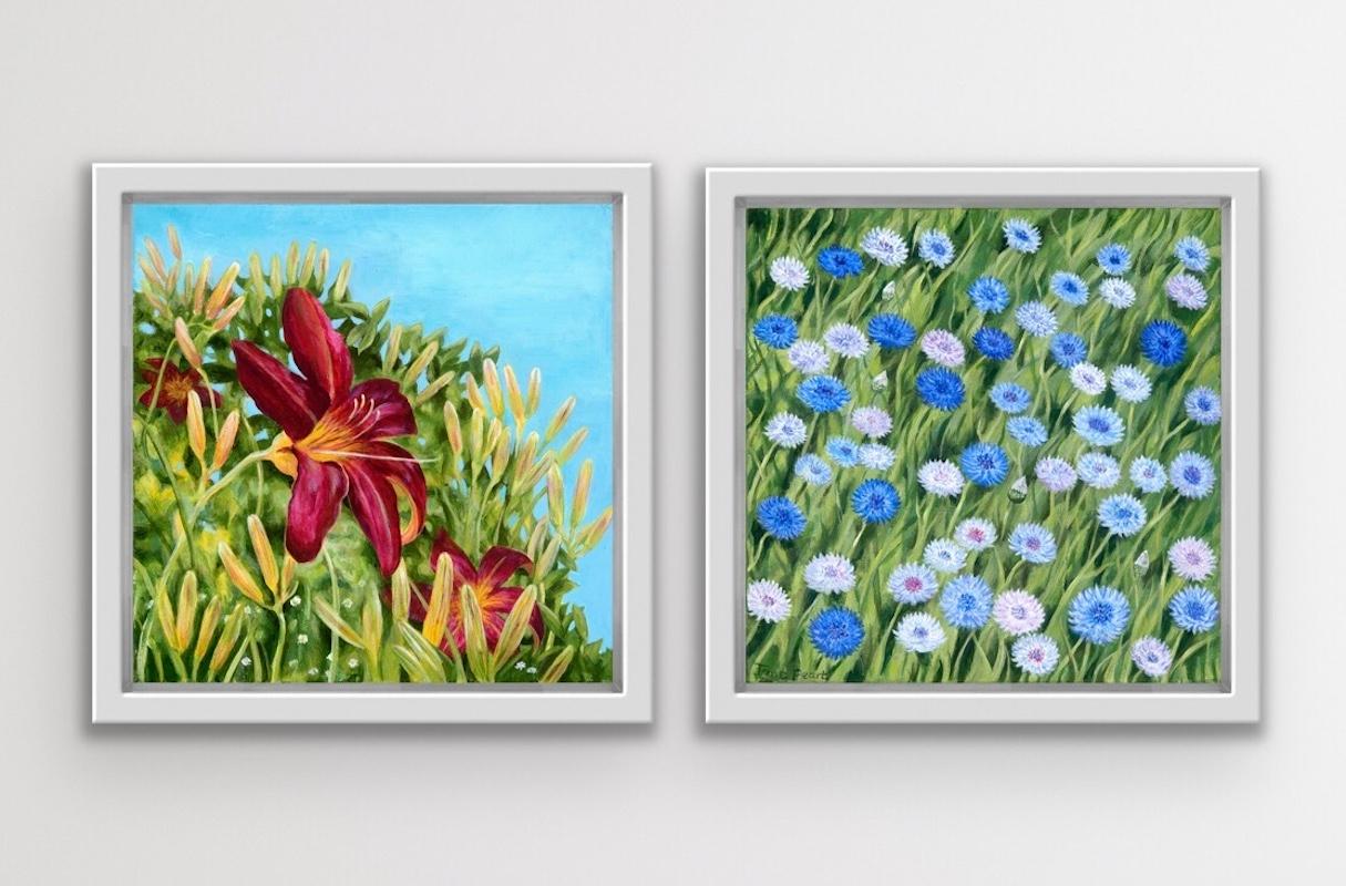 Cornflowers and Daylily diptych