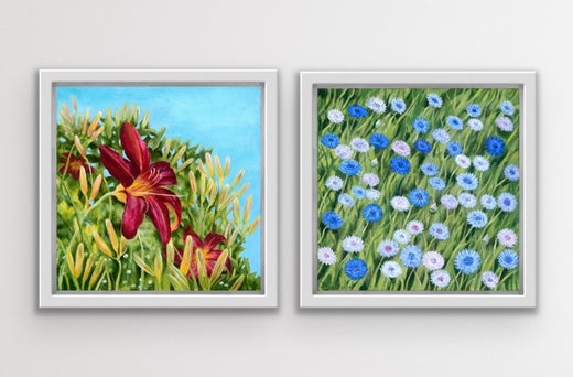 Jane Peart - Cornflowers and Daylily diptych For Sale at 1stDibs