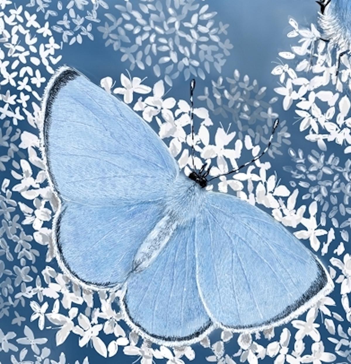 Holly Blue Butterflies, Animal Art, Floral Butterfly Art, Blue and White Art For Sale 1