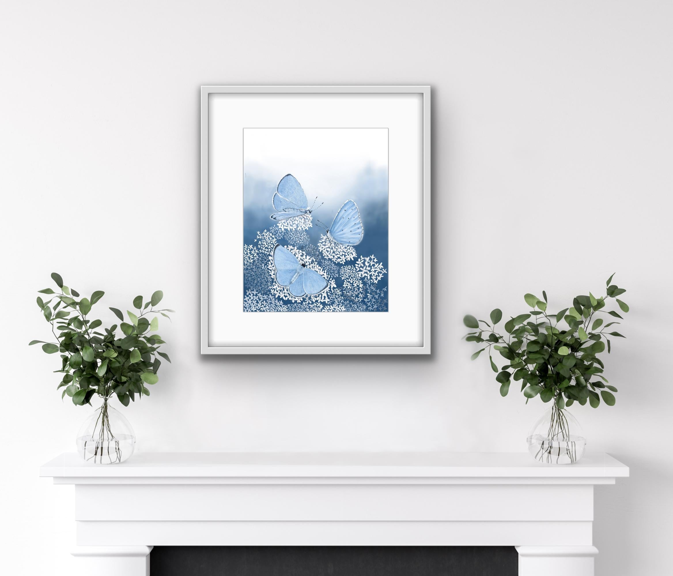 Holly Blue Butterflies, Animal Art, Floral Butterfly Art, Blue and White Art For Sale 3